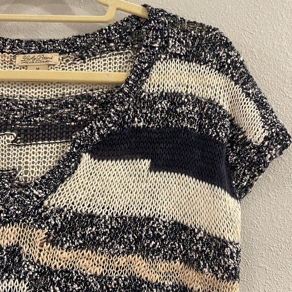 Lucky Brand striped cap sleeve open knit sweater, Sz M - Picture 4 of 14